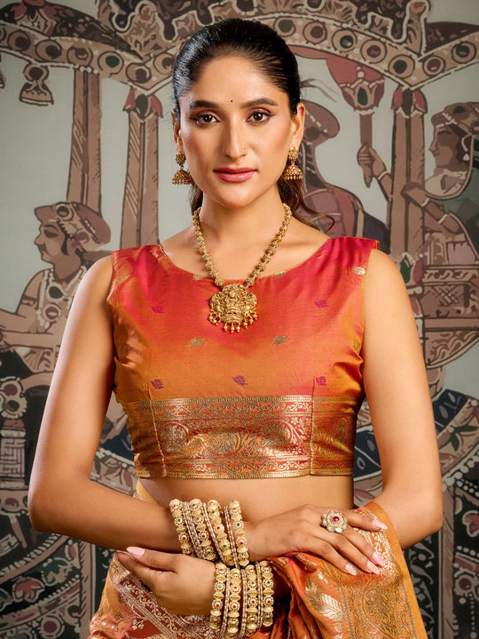 Wine Banarasi Premium Soft Silk With Gold Zari With Zhallar Saree With Blouse Piece