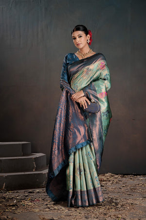 Kanjeevaram Silk Rich Palu With Contrast Blouse Weaving Silk Saree