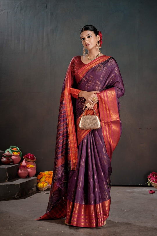 Soft Silk Chitt Palu With Contrast Blouse Weaving Saree