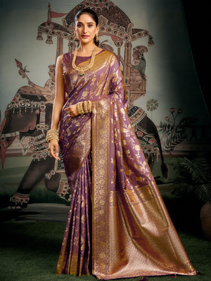 Blue Banarasi Premium Soft Silk With Gold Zari With Zhallar Saree With Blouse Piece