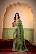 Satin Tissue Woven Design Jacquard Work Saree With Blouse Piece