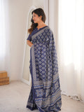 Soft Pure Cotton Hand Bagru Print Sarees With Blouse Pice