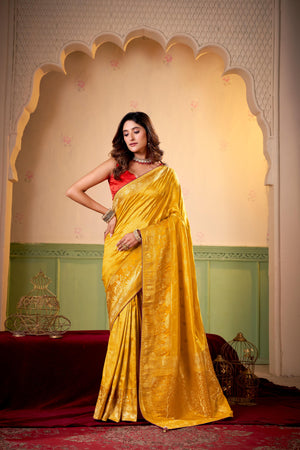 Satin Tissue Woven Design Jacquard Work Saree With Blouse Piece