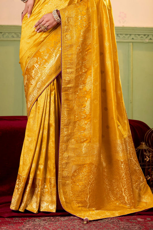 Satin Tissue Woven Design Jacquard Work Saree With Blouse Piece