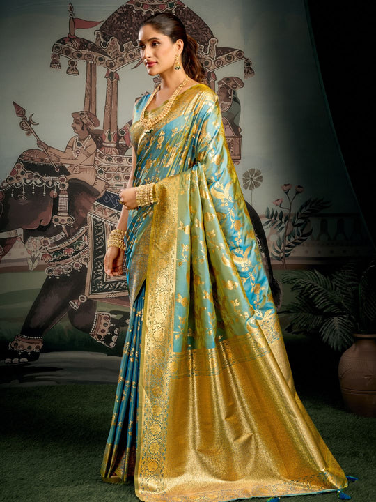 Orange Banarasi Premium Soft Silk With Gold Zari With Zhallar Saree With Blouse Piece
