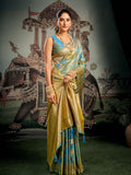 Orange Banarasi Premium Soft Silk With Gold Zari With Zhallar Saree With Blouse Piece