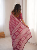 Soft Pure Cotton Hand Bagru Print Sarees With Blouse Pice