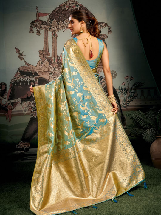 Orange Banarasi Premium Soft Silk With Gold Zari With Zhallar Saree With Blouse Piece