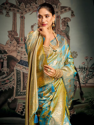 Orange Banarasi Premium Soft Silk With Gold Zari With Zhallar Saree With Blouse Piece
