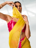 Pink & Yellow Pure Chiffon Party Wear Saree With Blouse Piece
