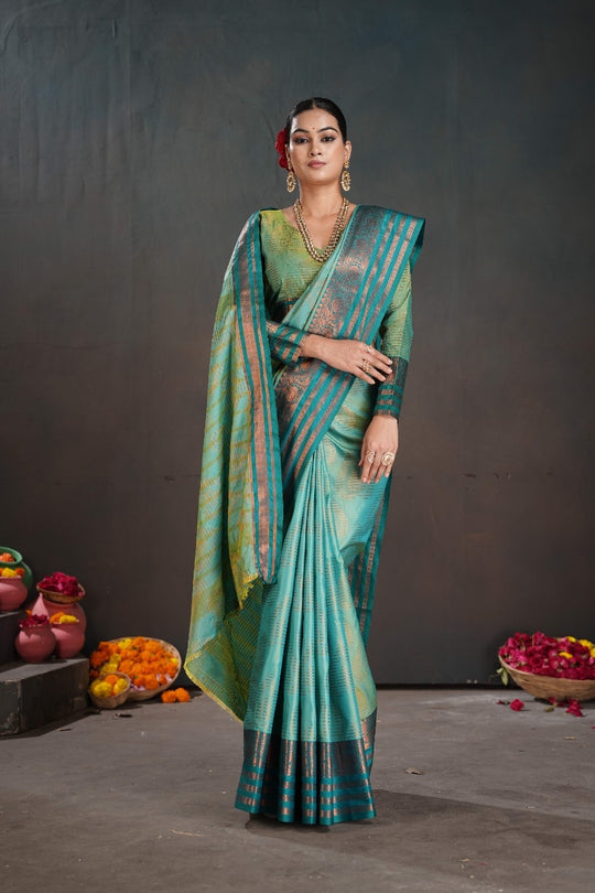 Soft Silk Chitt Palu With Contrast Blouse Weaving Saree