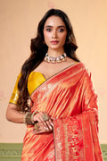 Satin Tissue Woven Design Jacquard Work Saree With Blouse Piece