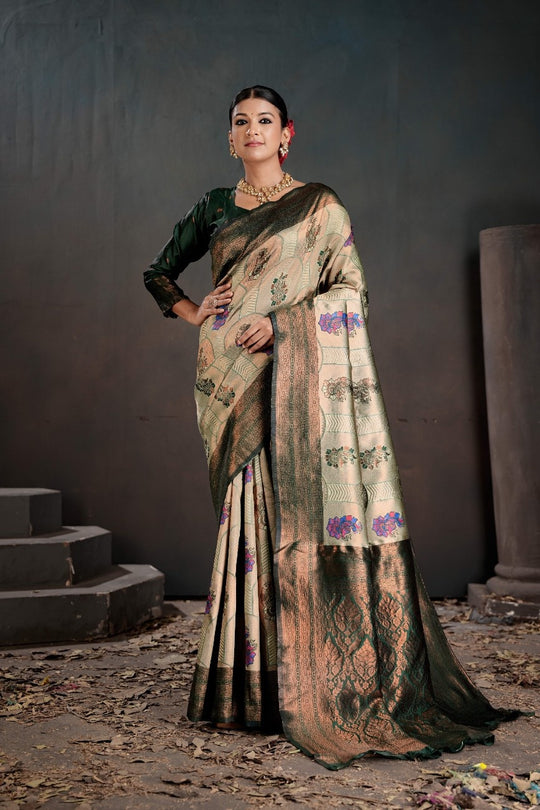 Kanjeevaram Silk Rich Palu With Contrast Blouse Weaving Silk Saree