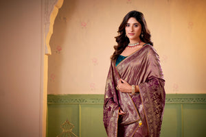 Satin Tissue Woven Design Jacquard Work Handloom  Saree With Blouse Piece