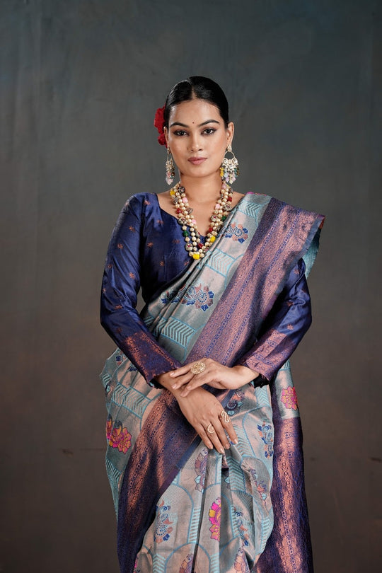 Kanjeevaram Silk Rich Palu With Contrast Blouse Weaving Silk Saree