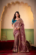 Satin Tissue Woven Design Jacquard Work Handloom  Saree With Blouse Piece