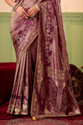 Satin Tissue Woven Design Jacquard Work Handloom  Saree With Blouse Piece