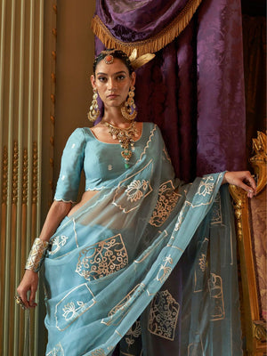 Rubby Chiffon  Multi Thread Work Embroidered Saree