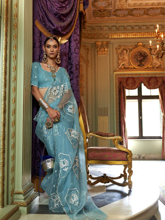 Rubby Chiffon  Multi Thread Work Embroidered Saree