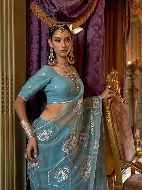 Rubby Chiffon  Multi Thread Work Embroidered Saree