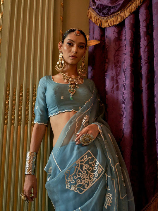 Rubby Chiffon  Multi Thread Work Embroidered Saree