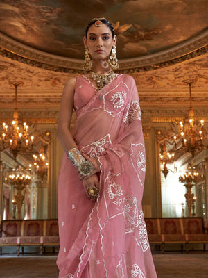 Rubby Chiffon  Multi Thread Work Embroidered Saree