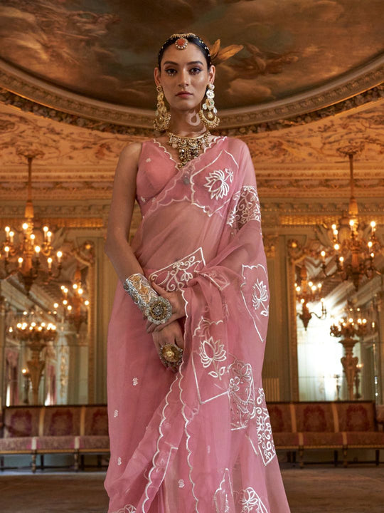 Rubby Chiffon  Multi Thread Work Embroidered Saree