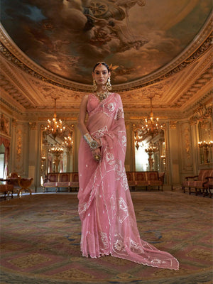 Rubby Chiffon  Multi Thread Work Embroidered Saree