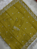 Lime Green Embroidered Saree With Blouse Piece