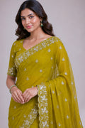 Lime Green Embroidered Saree With Blouse Piece