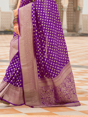 Purple Nylon Saree With Blouse Piece