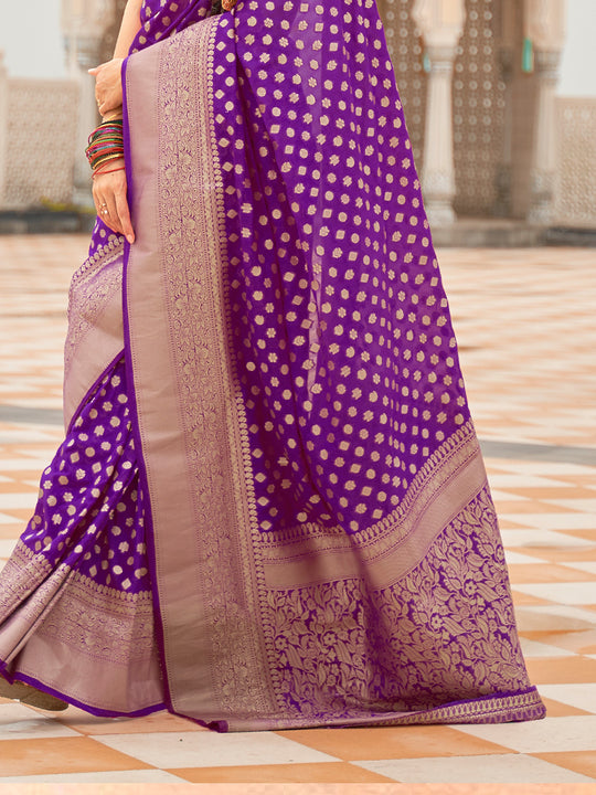Purple Nylon Saree With Blouse Piece