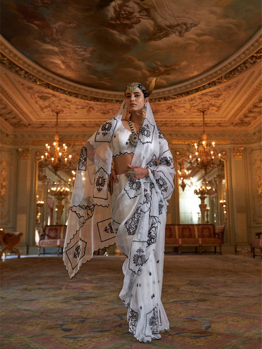 Rubby Chiffon  Multi Thread Work Embroidered Saree