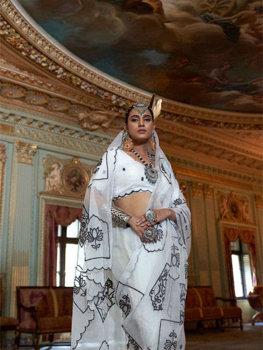 Rubby Chiffon  Multi Thread Work Embroidered Saree