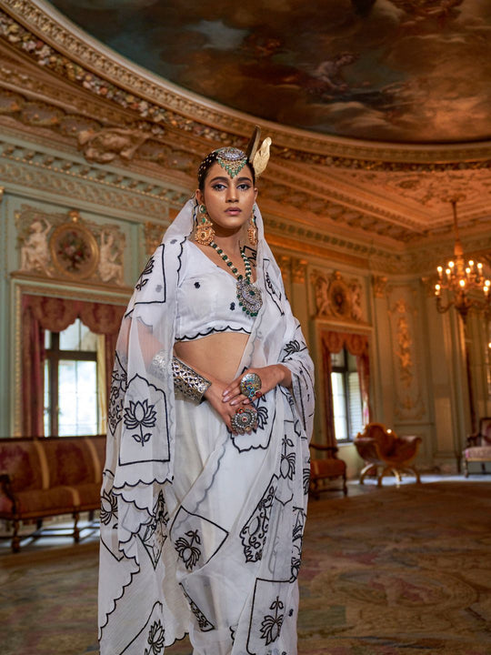 Rubby Chiffon  Multi Thread Work Embroidered Saree