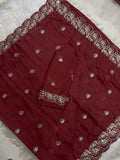 Maroon Embroidered Saree With Blouse Piece