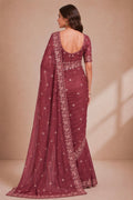 Maroon Embroidered Saree With Blouse Piece