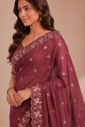 Maroon Embroidered Saree With Blouse Piece