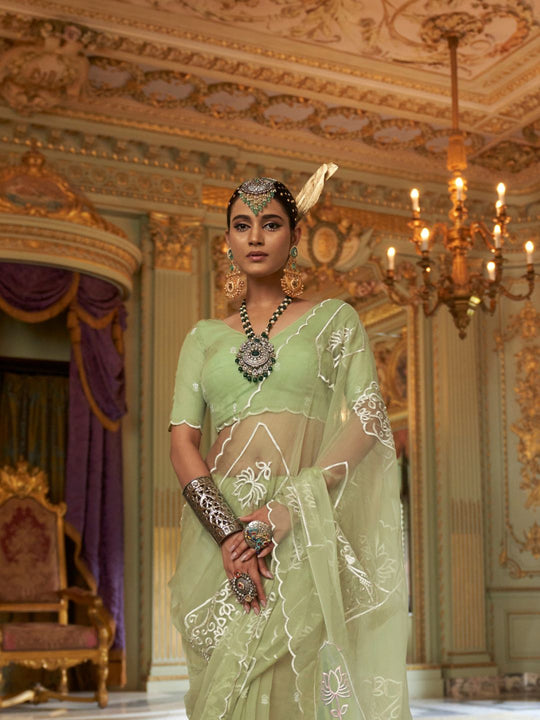 Rubby Chiffon  Multi Thread Work Embroidered Saree