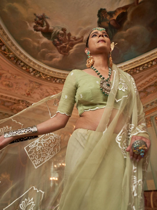 Rubby Chiffon  Multi Thread Work Embroidered Saree