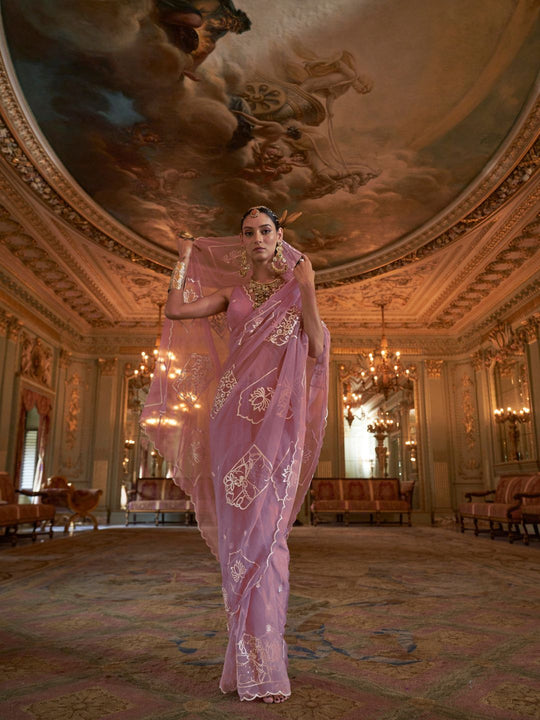 Rubby Chiffon  Multi Thread Work Embroidered Saree