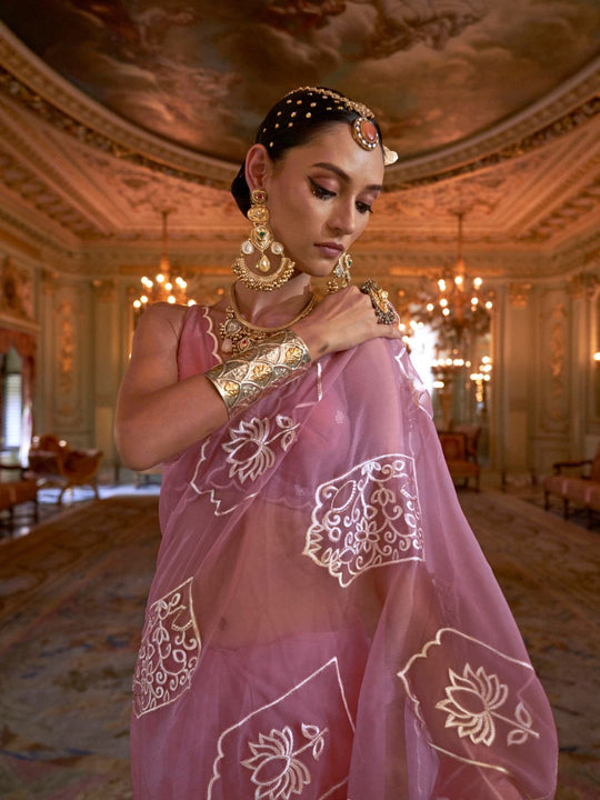 Rubby Chiffon  Multi Thread Work Embroidered Saree