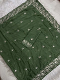 Green Embroidered Saree With Blouse Piece