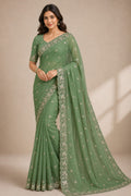 Green Embroidered Saree With Blouse Piece