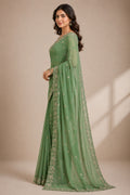 Green Embroidered Saree With Blouse Piece