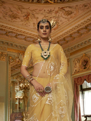 Rubby Chiffon  Multi Thread Work Embroidered Saree