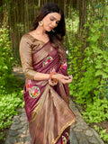 Burgundy Cotton Saree With Blouse Piece