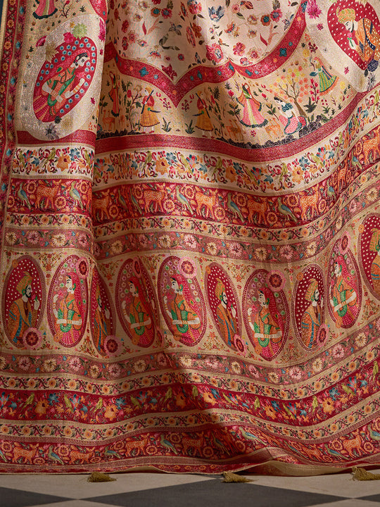 White Pashmina Soft Silk Festive Wear Saree With Blouse Piece