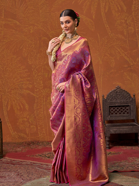 Wine Handloom Weaving Silk Saree With Blouse Piece