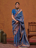 Blue Handloom Weaving Silk Saree With Blouse Piece